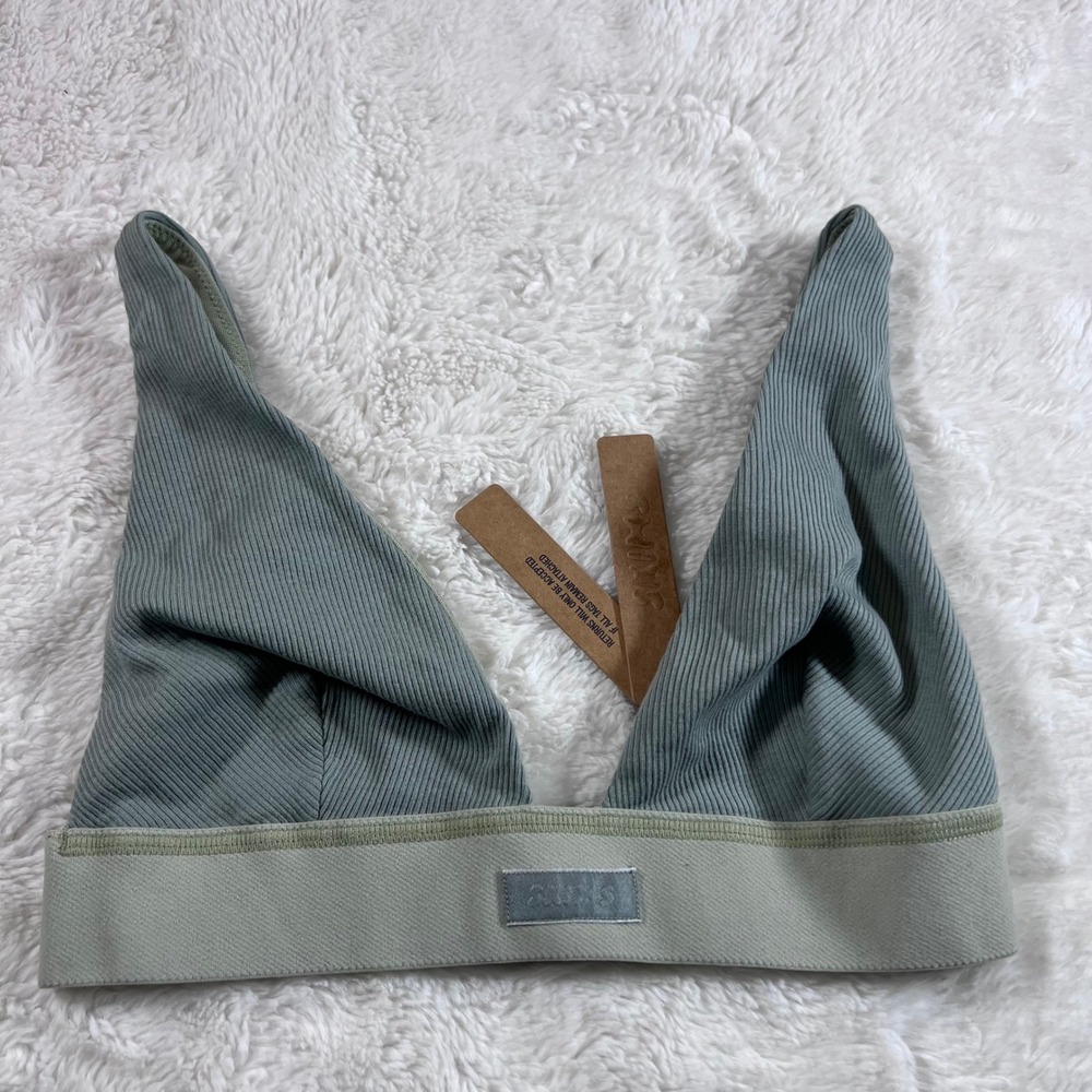 SKIMS Women's Cotton Rib Plunge Bralette Mineral‎ Size XS BR-PLG-0037 NWT